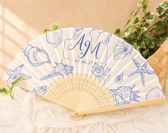 Personalized Coastal Wedding Favors, Custom Folding Fans, Ocean-Themed Favors, Beach Engagement Party Decor, Bridal Shower Guest Favors