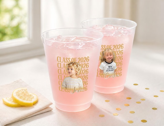 Personalized Class of 2026 Frosted Photo Cups, Custom Graduation Party Plastic Cups, Senior Party Drink Cups, High School Grad Party Decor