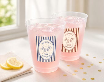 Personalized Retro Birthday Cups, Custom Frosted Cups, Birthday Favors, Milestone Party Decor, Cocktail Party Cups, Birthday Party Supplies