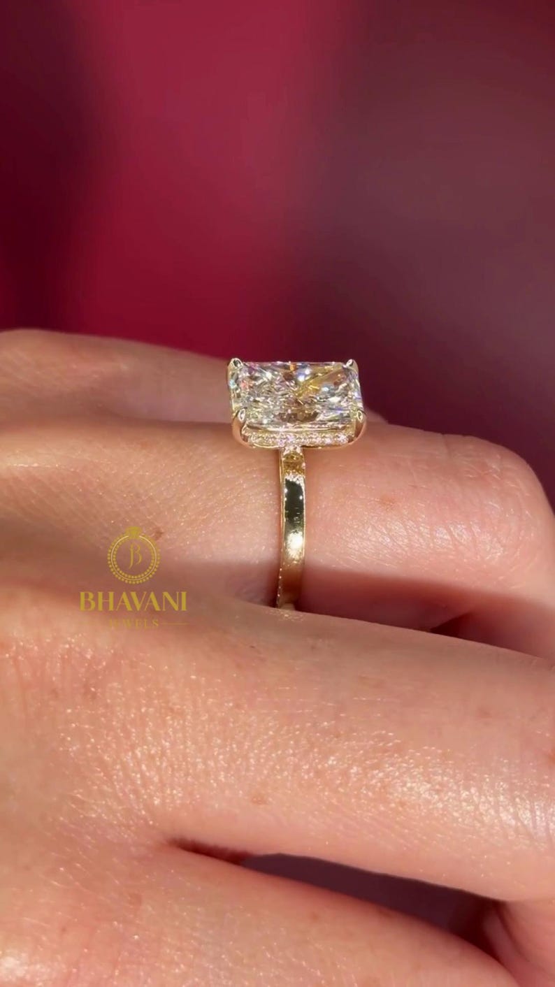 Radiant Cut Engagement Ring 925 Silver, Rectangular Solitaire Ring ...