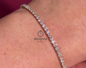 Bracciale tennis con moissanite • Delicato argento 925, oro vermeil