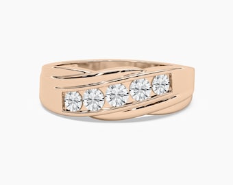 925 Silver Criss-Cross Moissanite Ring | Modern Men's Wedding Band