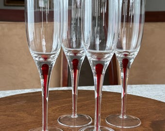 Vintage Pier 1 Red Filament Stem Champagner Flöten - 4er Set