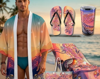 Summer Love Beach Collection Kimono Strandlaken Strandtas Slippers Tumbler Tropisch Vakantie Cadeau