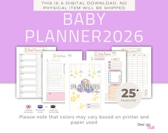 Baby planner 2026 | 25+ page Printable Editable in CANVA | Newborn Routine Tracker, calendar 2026