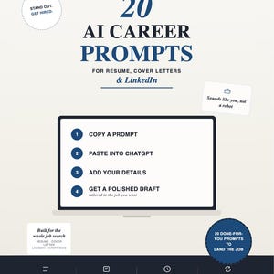 20 AI Career Prompts for Resume, Cover Letter, LinkedIn (Digital Download)