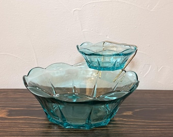 Vintage Anchor Hocking Swedish Modern Aqua Chip & Dip Set