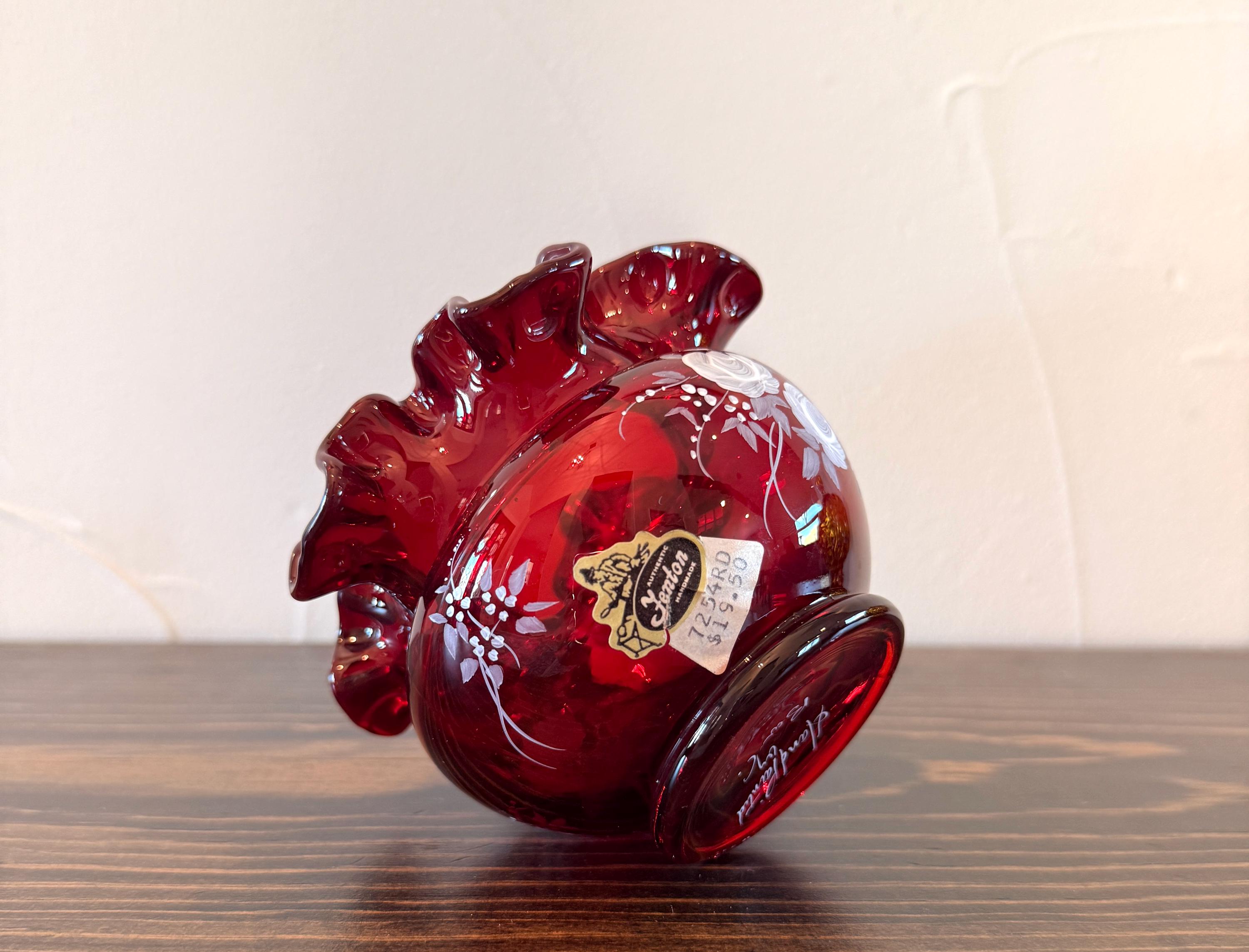 Fenton Ruby Red Bowl Ruffle Fenton Ruby Red Glass Hand Painted Ruffle Rose Bowl - Etsy