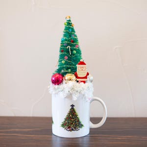 Vintage Christmas Arrangement Mug with Shiny Brite and Santa