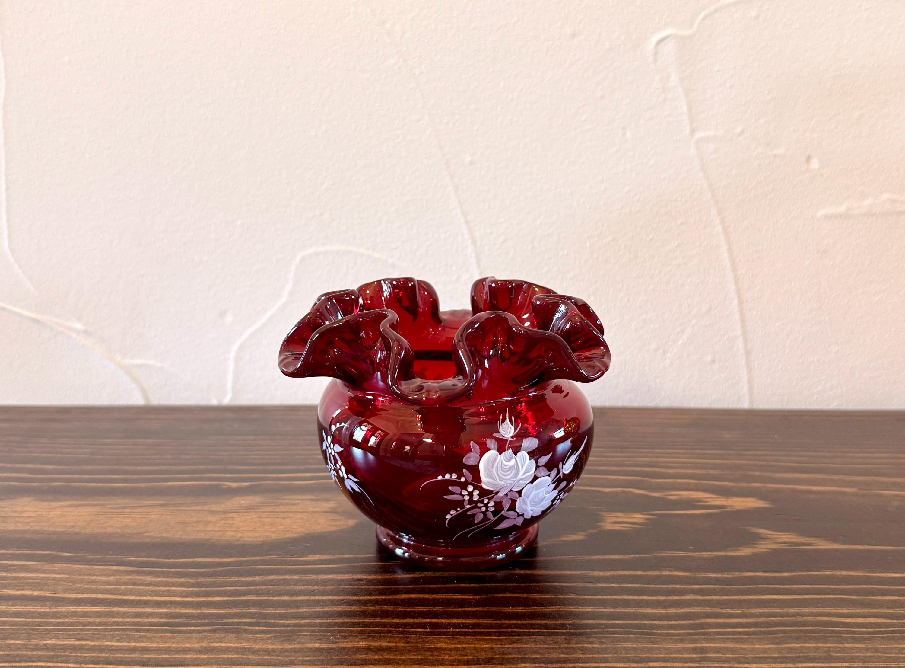 Fenton Ruby Red Bowl Ruffle Fenton Ruby Red Glass Hand Painted Ruffle Rose Bowl - Etsy