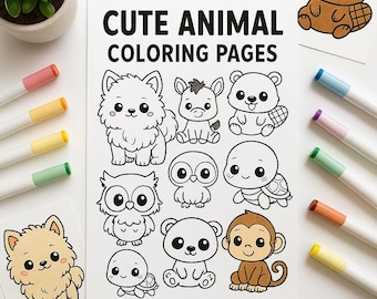 50 Desenhos Fofos de Animais Chibi para Colorir | Livro de Colorir Infantil para Imprimir | Animais Kawaii em PDF | Folhas para Colorir para Crianças em Download Instantâneo