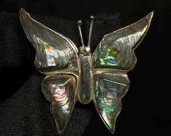 Taxco Vintage Sterling Silver Abalone Butterfly Brooch Mexico 112