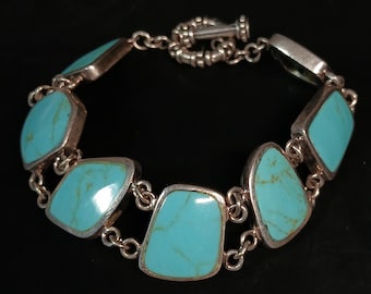 Collins Fine Jewelry Sterling Silver 925 Turquoise Panel Bracelet 7.5"