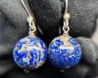 Boucles d'oreilles pendantes en argent sterling avec lapis lazuli et crochet 925 avec sphère bleue