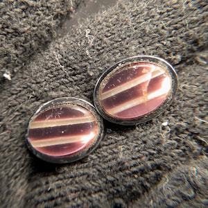 Vintage WEH Sterling Silver Cufflinks Rhodium Plated Pink Glass Stone Set AS IS