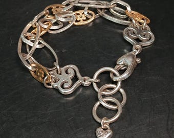 Brighton tweekleurige schakelarmband verstelbaar 8 inch hart bedel