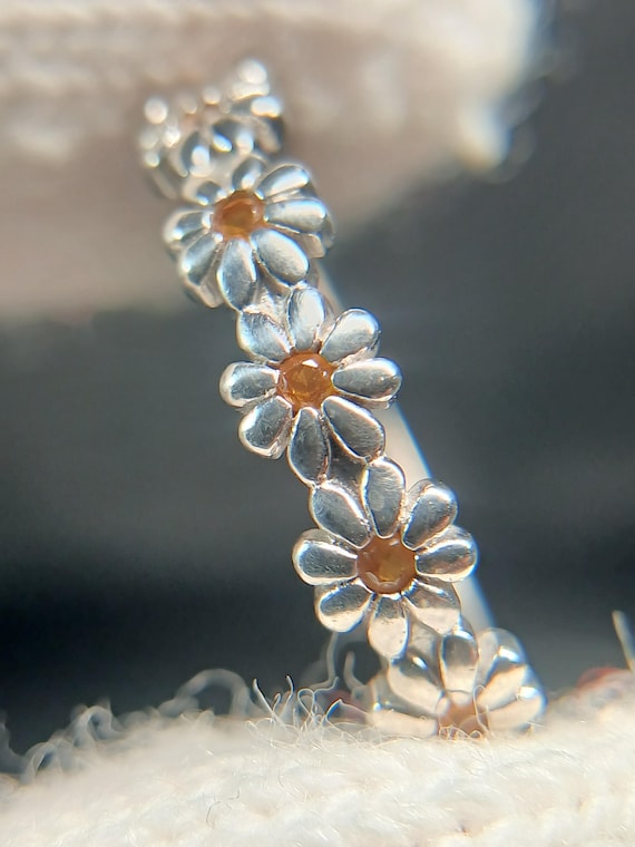 Sterling Silver Daisy Stackable Ring with Orange … - image 8