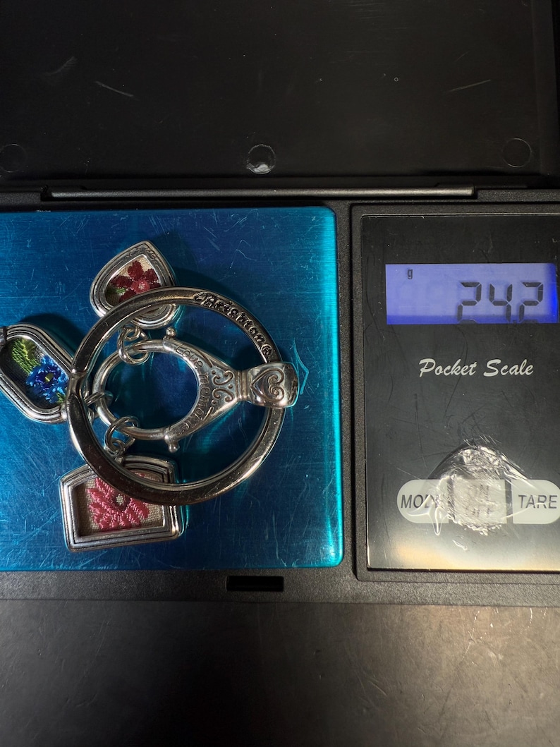 Brighton Silverplate Charm Keychain Floral Enamel Heart Purse Charm image 7