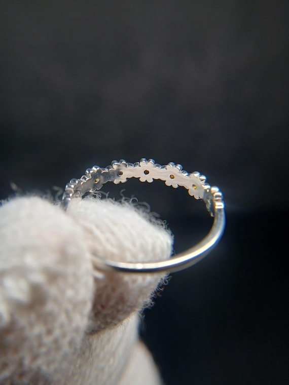 Sterling Silver Daisy Stackable Ring with Orange … - image 16