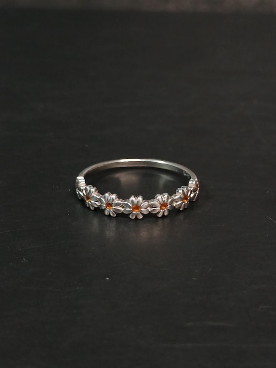 Sterling Silver Daisy Stackable Ring with Orange … - image 1