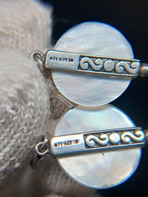 925 Silver MOP Circle Dangle Earrings • Etched Ba… - image 17