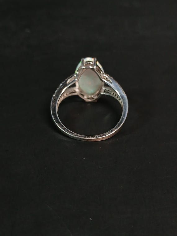 Sterling Silver Lab Opal Ring Large Marquise Opal… - image 7