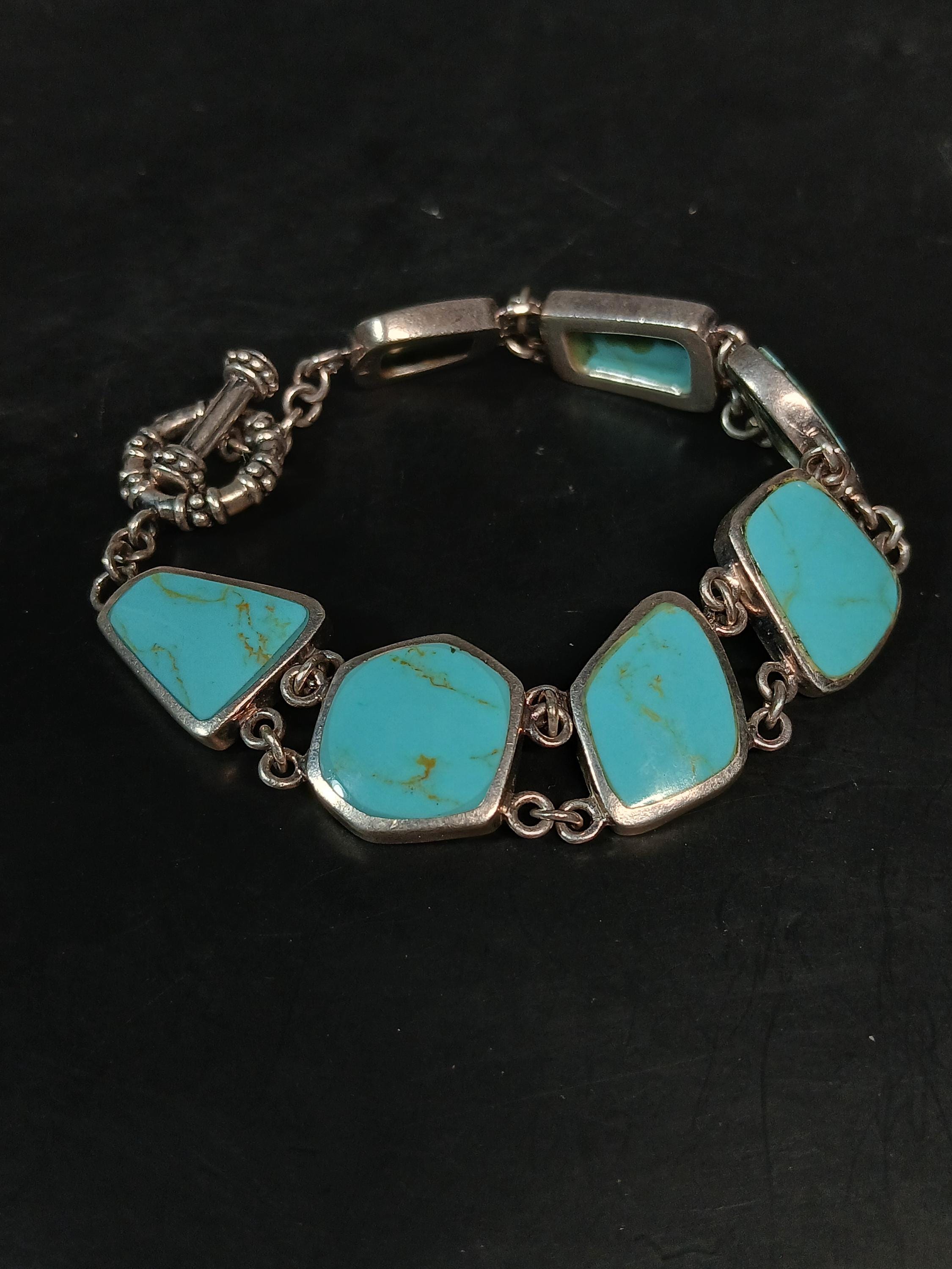 Collins Fine Jewelry Sterling Silver 925 Turquoise Panel Bracelet