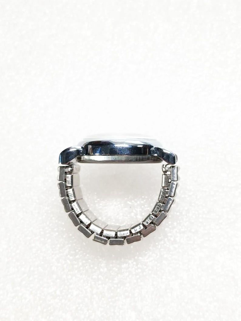 Vintage Le Baron Quartz Watch Ring Silver Tone Stretch Band Size 8 image 12