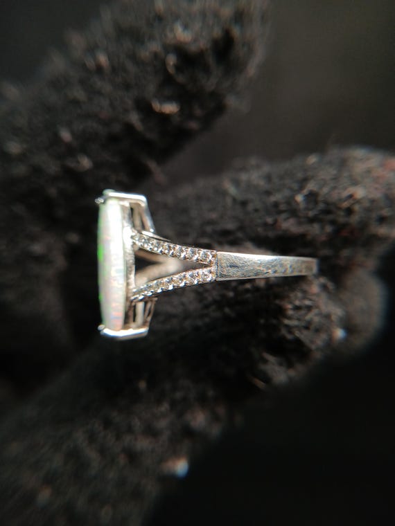 Sterling Silver Lab Opal Ring Large Marquise Opal… - image 16