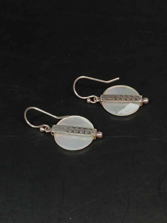 925 Silver MOP Circle Dangle Earrings • Etched Ba… - image 14