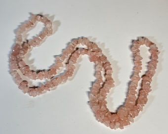 Rose Quartz Chip Necklace Double Strand Pink Stone Statement