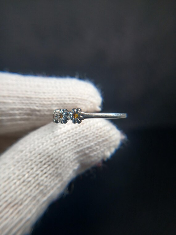 Sterling Silver Daisy Stackable Ring with Orange … - image 12