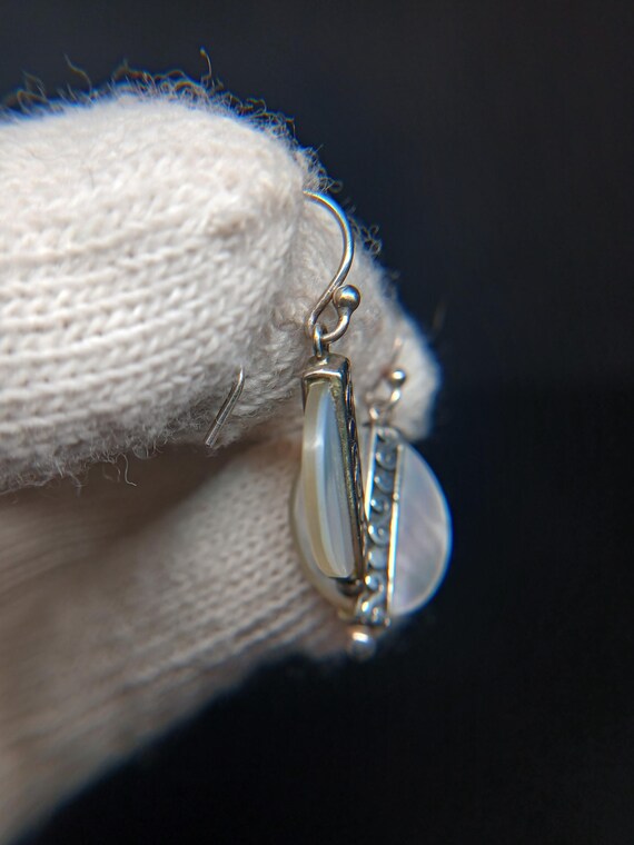 925 Silver MOP Circle Dangle Earrings • Etched Ba… - image 18