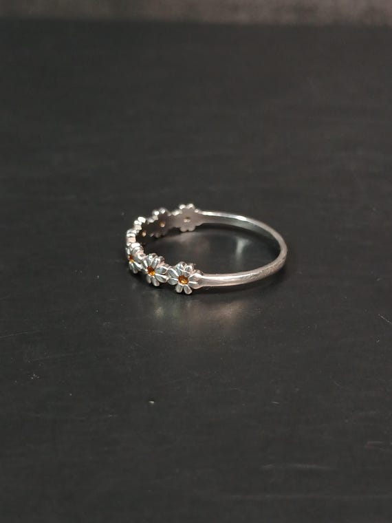 Sterling Silver Daisy Stackable Ring with Orange … - image 11