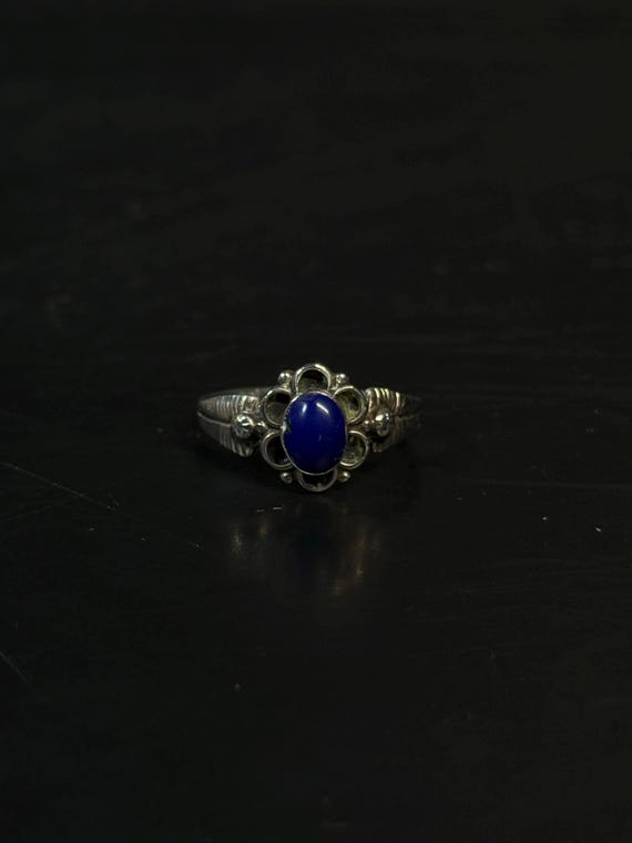 Native American Sterling Silver Lapis Flower Ring Size 7