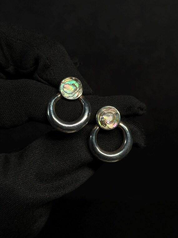 Sterling Silver Abalone Hoop Stud Earrings