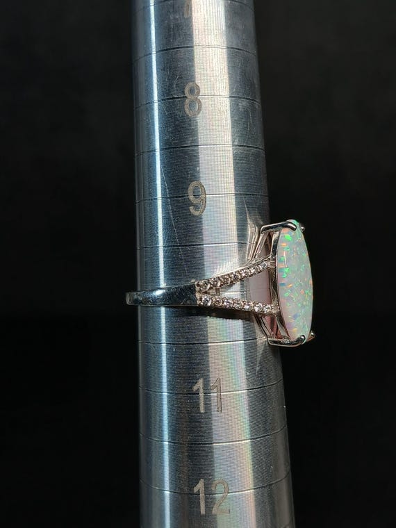 Sterling Silver Lab Opal Ring Large Marquise Opal… - image 4