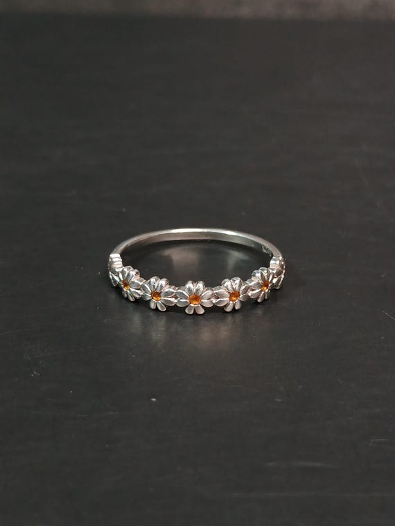 Sterling Silver Daisy Stackable Ring with Orange … - image 6