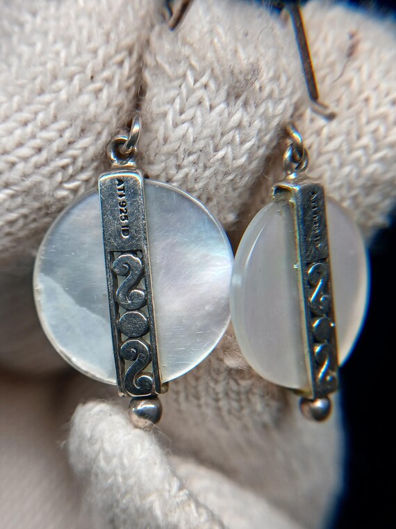 925 Silver MOP Circle Dangle Earrings • Etched Ba… - image 15