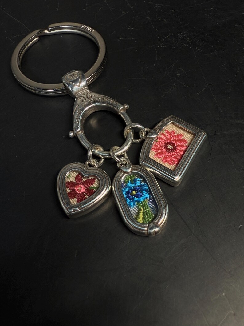 Brighton Silverplate Charm Keychain Floral Enamel Heart Purse Charm image 9