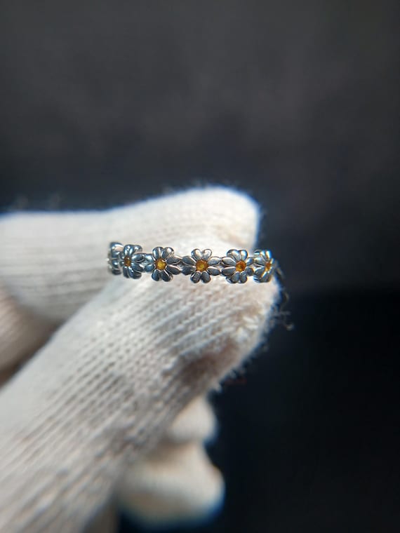 Sterling Silver Daisy Stackable Ring with Orange … - image 7