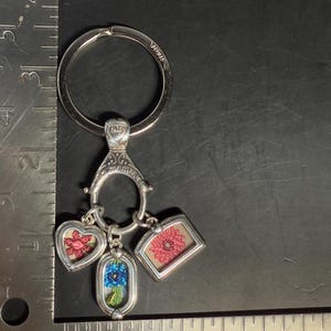 Brighton Silverplate Charm Keychain Floral Enamel Heart Purse Charm image 8
