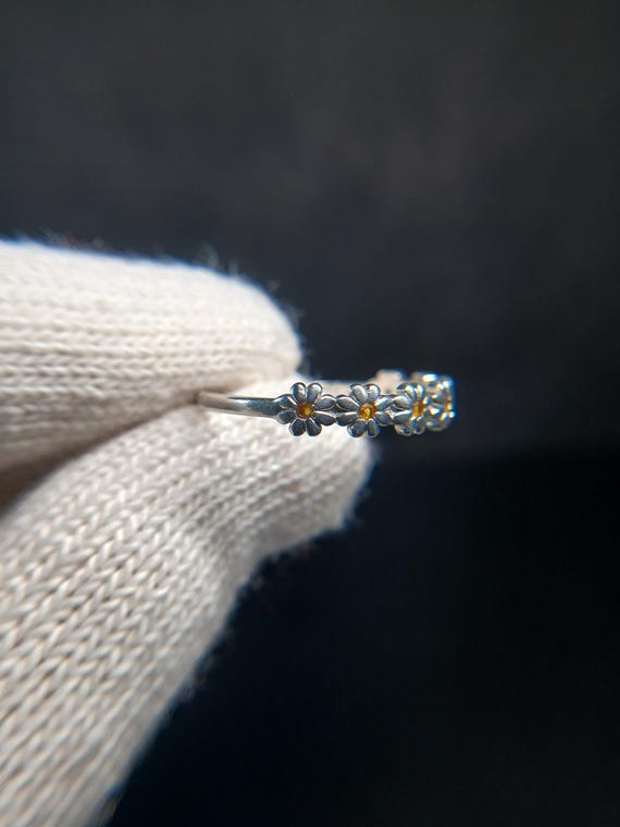 Sterling Silver Daisy Stackable Ring with Orange … - image 10