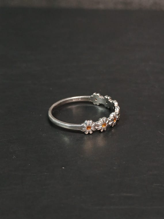 Sterling Silver Daisy Stackable Ring with Orange … - image 9