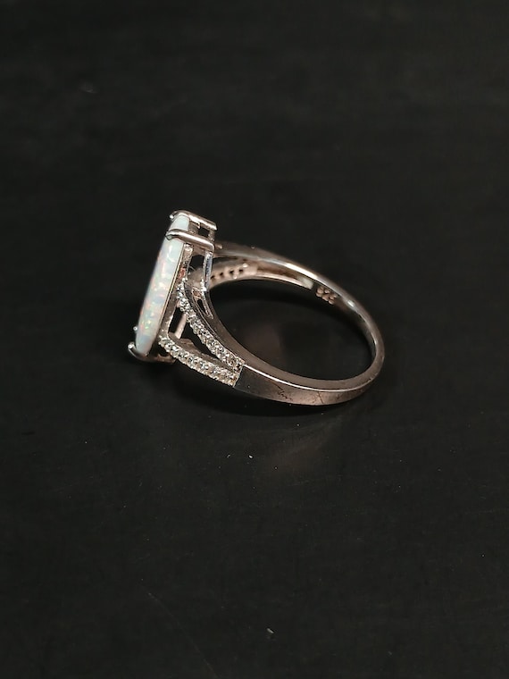 Sterling Silver Lab Opal Ring Large Marquise Opal… - image 10
