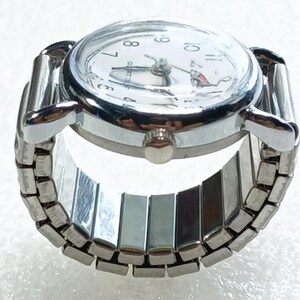 Vintage Le Baron Quartz Watch Ring Silver Tone Stretch Band Size 8 image 6