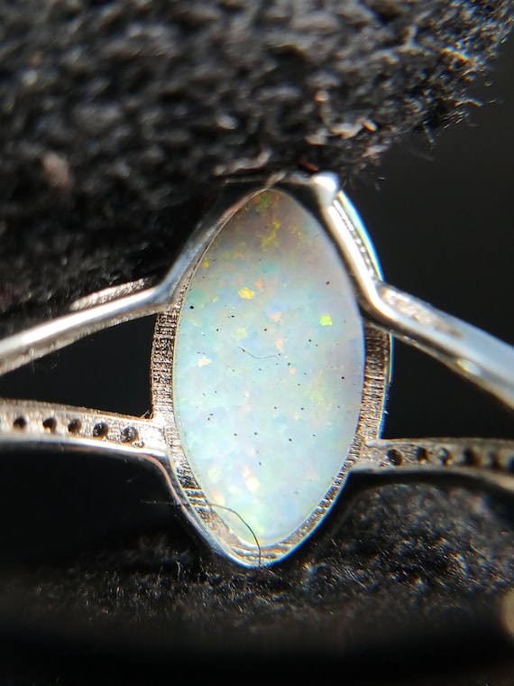 Sterling Silver Lab Opal Ring Large Marquise Opal… - image 19