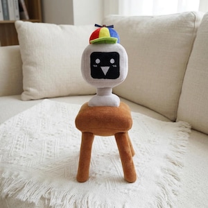 Mr. Fun Computer Plush, Kawaii TV Head Robot Stuffed Toy with Propeller Hat, Cute Desk Decor, Unique Tech Nerd Gift, Soft Robot Doll Peluche
