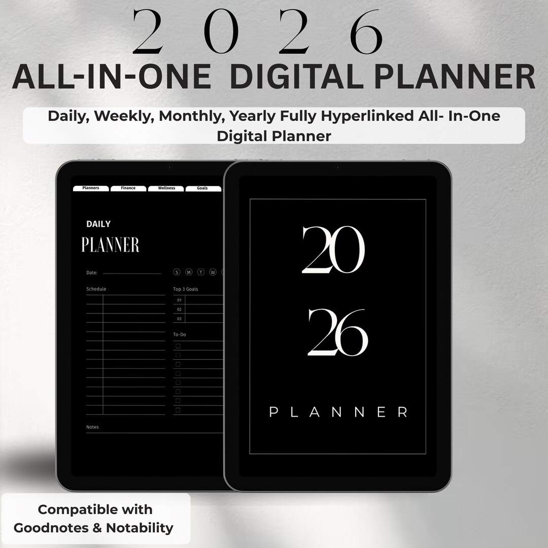 2026 Dark Mode Digital Planner for Goodnotes, iPad (hyperlinked Tabs ...