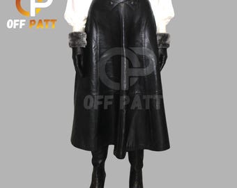 Handgemaakte leren rok, damesoutfit met knopen, op maat gemaakt